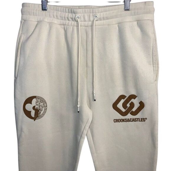 CROOKS & CASTLES LOGO SWEATPANT JOGGERS WHITE - XL - Picture 3 of 4